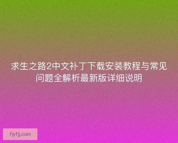 求生之路2中文补丁下载安装教程与常见问题全解析最新版详细说明